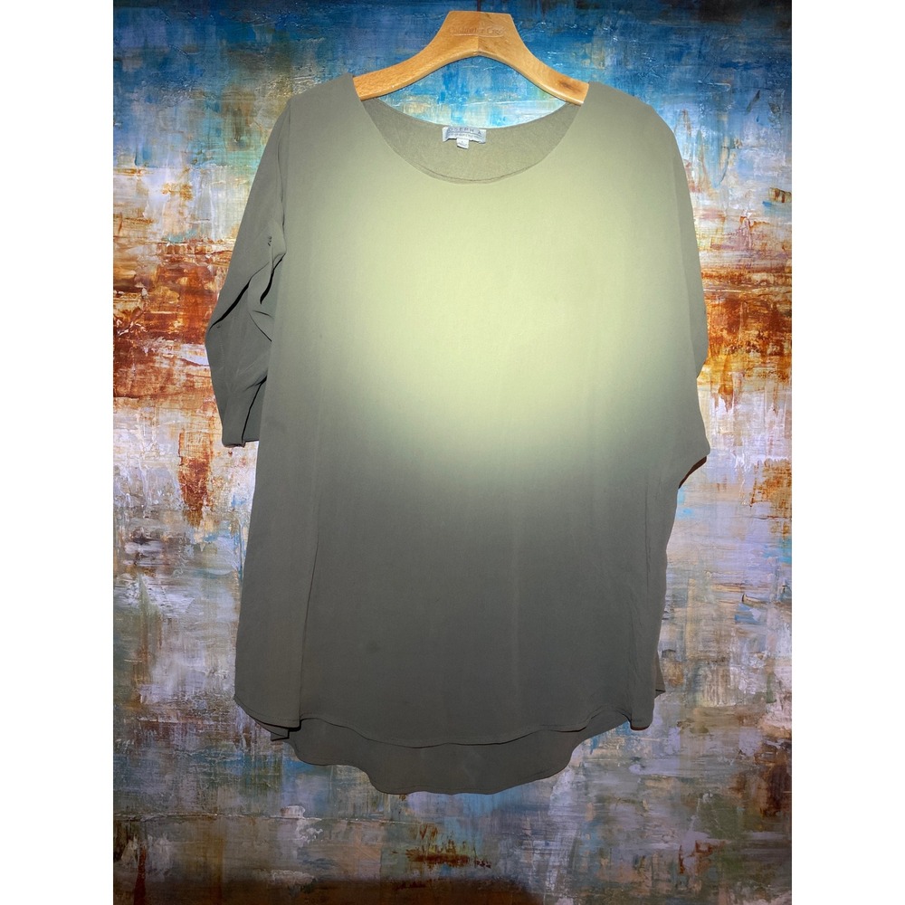 Joseph A Womens‎ Olive Green Layered Mixed Media Scoop Neck Blouse Large